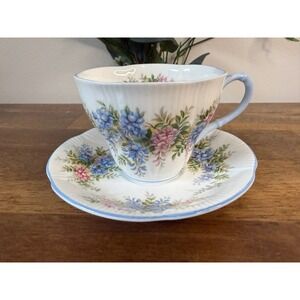 Royal Albert Wisteria Teacup Saucer Blossom Time Blue Pink Floral Bone China